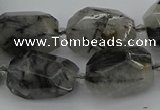 CNG5695 12*16mm - 15*25mm faceted nuggets black rutilated quartz beads