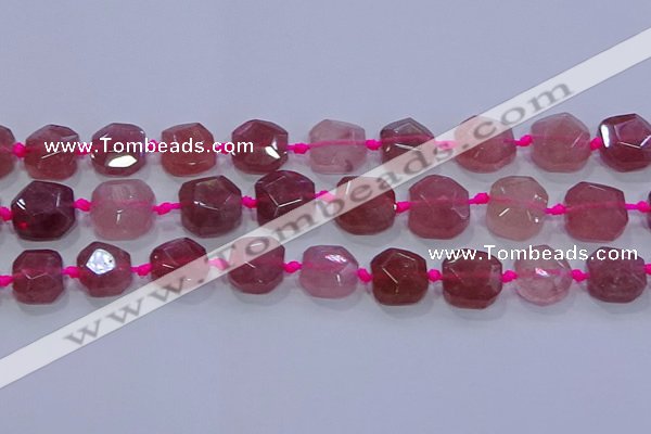 CNG5818 10*12mm - 10*14mm faceted freeform strawberry quartz beads