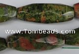 CNG596 13*35mm - 14*38mm faceted rice unakite nugget beads