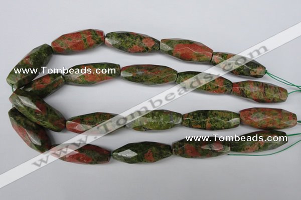 CNG596 13*35mm - 14*38mm faceted rice unakite nugget beads