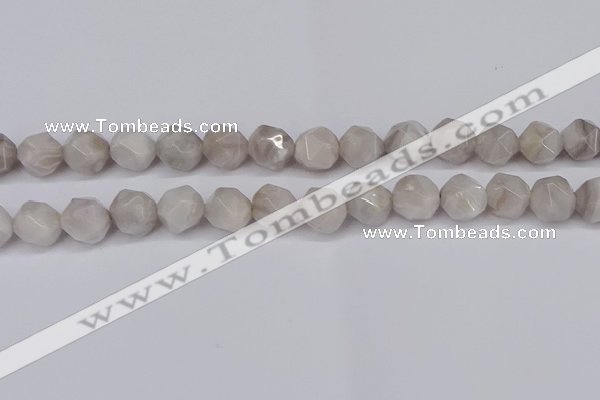 CNG6021 15.5 inches 12mm faceted nuggets grey crazy agate beads