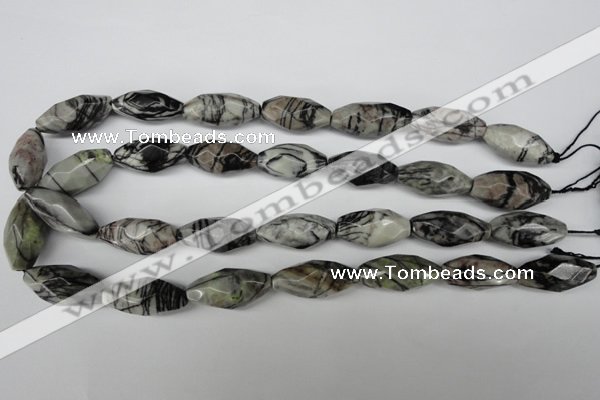 CNG603 15.5 inches 13*27mm faceted rice black water jasper nugget beads