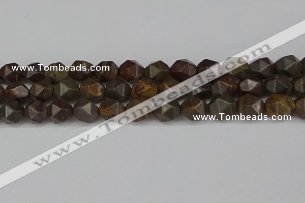 CNG6053 15.5 inches 12mm faceted nuggets coffee jasper beads