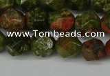 CNG6105 15.5 inches 8mm faceted nuggets unakite gemstone beads