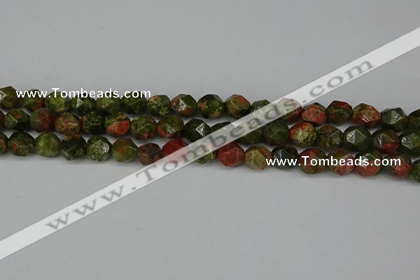 CNG6105 15.5 inches 8mm faceted nuggets unakite gemstone beads