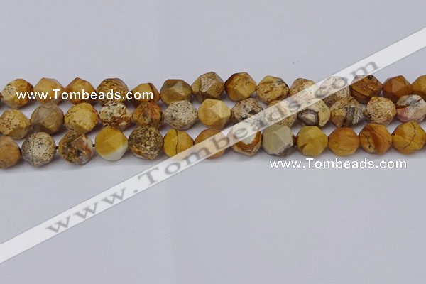 CNG6126 15.5 inches 8mm faceted nuggets picture jasper beads