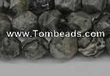 CNG6127 15.5 inches 8mm faceted nuggets grey picture jasper beads