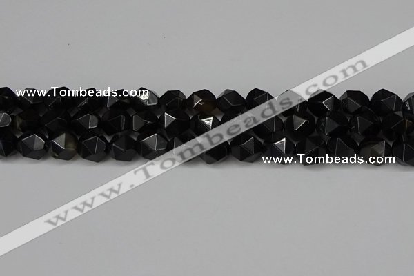 CNG6160 15.5 inches 10mm faceted nuggets black agate beads