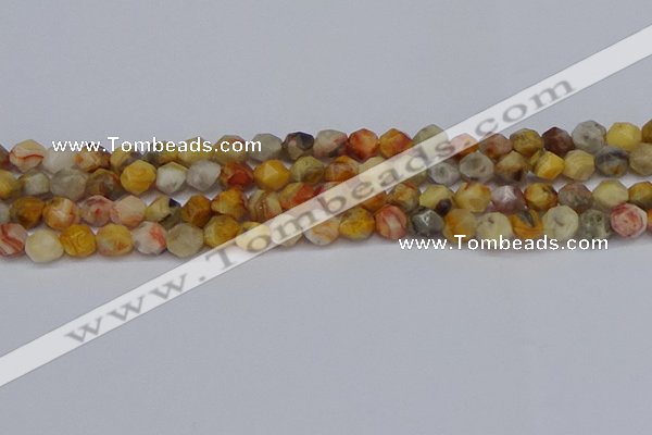 CNG6222 15.5 inches 6mm faceted nuggets yellow crazy lace agate beads