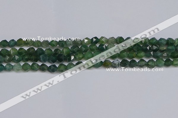 CNG6225 15.5 inches 6mm faceted nuggets moss agate beads