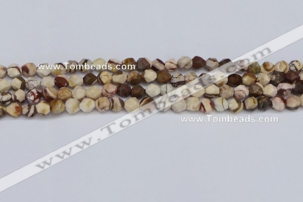 CNG6245 15.5 inches 6mm faceted nuggets zebra jasper beads