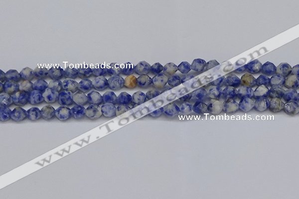 CNG6250 15.5 inches 6mm faceted nuggets blue spot stone beads