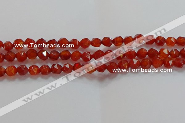 CNG6505 15.5 inches 8mm faceted nuggets red agate beads