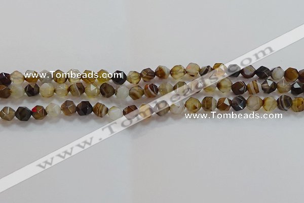 CNG6516 15.5 inches 6mm faceted nuggets line agate beads