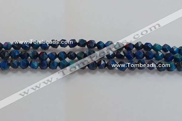 CNG6538 15.5 inches 6mm faceted nuggets blue tiger eye beads