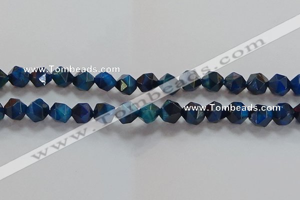 CNG6541 15.5 inches 12mm faceted nuggets blue tiger eye beads