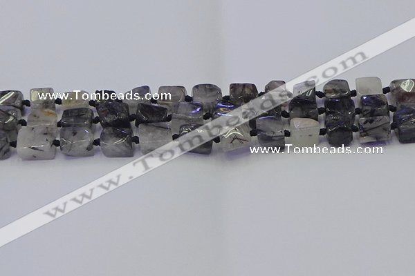 CNG6821 15.5 inches 5*8mm - 8*12mm nuggets black rutilated quartz beads