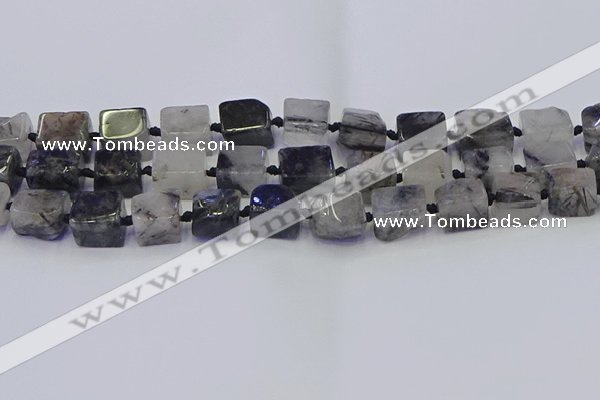 CNG6822 15.5 inches 8*12mm - 10*16mm nuggets black rutilated quartz beads