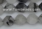 CNG7247 15.5 inches 10mm faceted nuggets black rutilated quartz beads