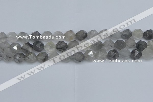 CNG7252 15.5 inches 10mm faceted nuggets cloudy quartz beads