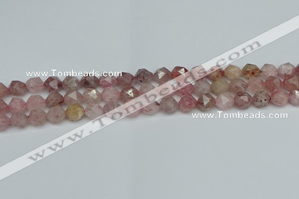 CNG7256 15.5 inches 8mm faceted nuggets strawberry quartz beads