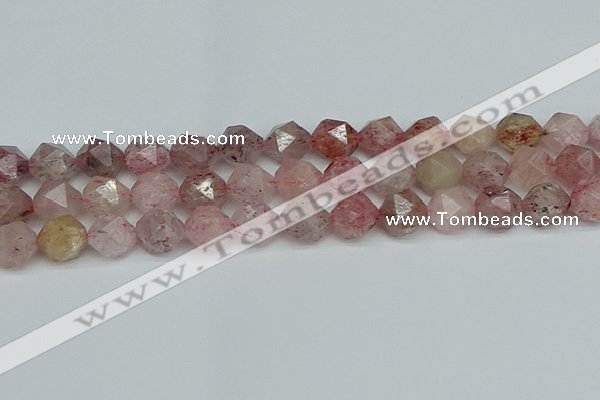 CNG7258 15.5 inches 12mm faceted nuggets strawberry quartz beads