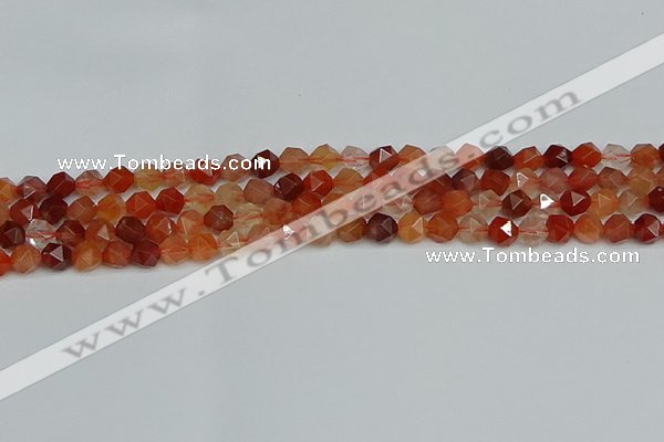 CNG7280 15.5 inches 6mm faceted nuggets red rabbit hair quartz beads
