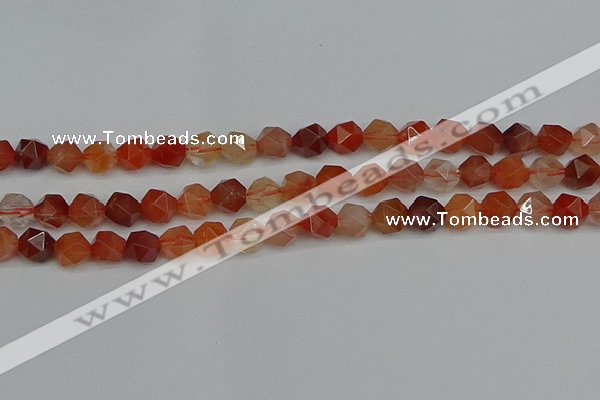 CNG7281 15.5 inches 8mm faceted nuggets red rabbit hair quartz beads