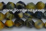 CNG7311 15.5 inches 8mm faceted nuggets golden & blue tiger eye beads