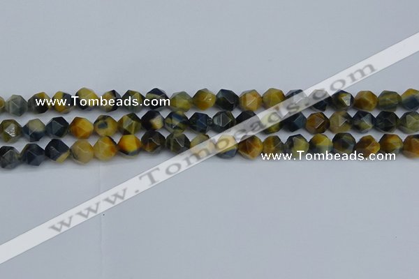 CNG7311 15.5 inches 8mm faceted nuggets golden & blue tiger eye beads