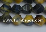 CNG7312 15.5 inches 10mm faceted nuggets golden & blue tiger eye beads