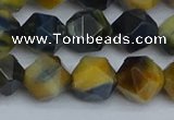 CNG7313 15.5 inches 12mm faceted nuggets golden & blue tiger eye beads