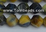 CNG7313 15.5 inches 12mm faceted nuggets golden & blue tiger eye beads