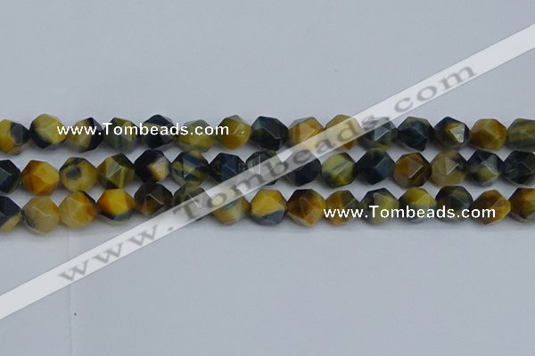 CNG7313 15.5 inches 12mm faceted nuggets golden & blue tiger eye beads