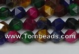 CNG7330 15.5 inches 6mm faceted nuggets mixed tiger eye beads