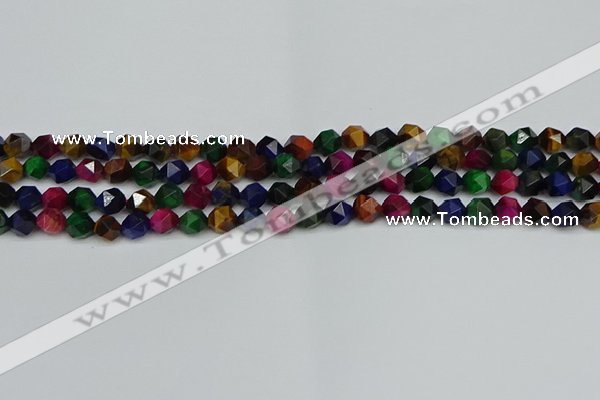 CNG7330 15.5 inches 6mm faceted nuggets mixed tiger eye beads