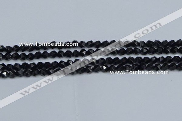 CNG7350 15.5 inches 6mm faceted nuggets Black agate beads