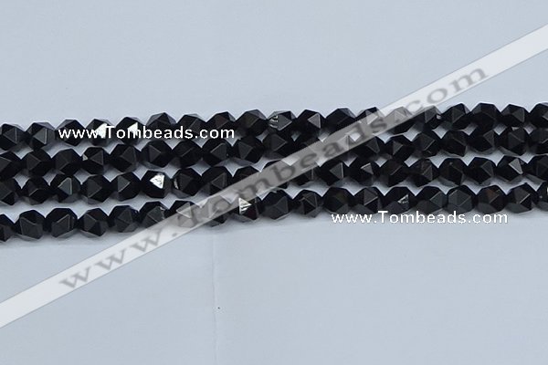 CNG7351 15.5 inches 8mm faceted nuggets Black agate beads