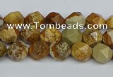 CNG7375 15.5 inches 6mm faceted nuggets picture jasper beads