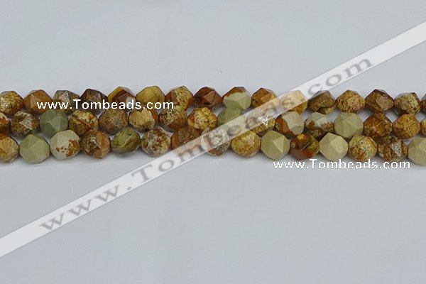 CNG7378 15.5 inches 12mm faceted nuggets picture jasper beads