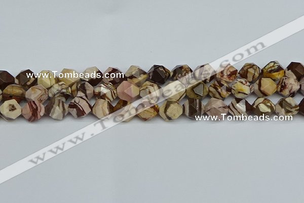 CNG7382 15.5 inches 10mm faceted nuggets zebra jasper beads