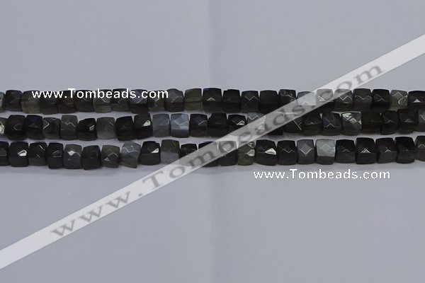 CNG7490 15.5 inches 8*8mm faceted nuggets black moonstone beads