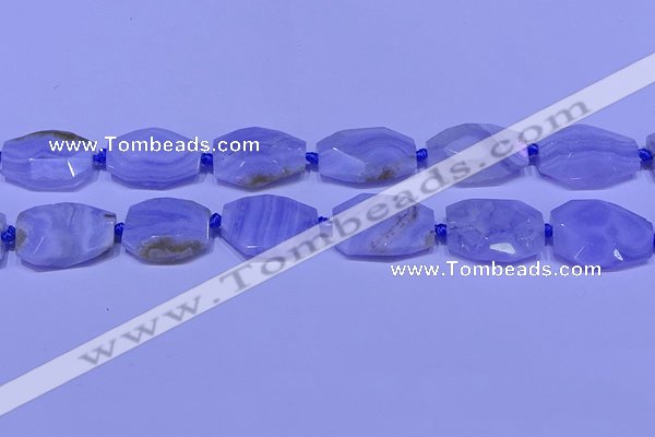 CNG7526 18*25mm - 25*35mm faceted freeform blue lace agate beads