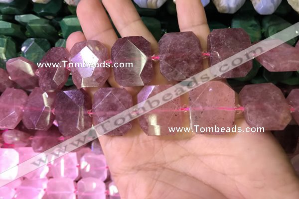 CNG7564 18*25mm - 20*28mm faceted freeform strawberry quartz beads