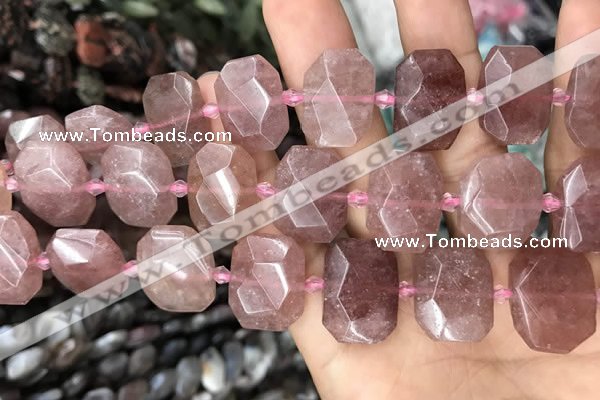 CNG7756 13*18mm - 15*25mm faceted freeform strawberry quartz beads