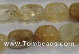 CNG782 15.5 inches 13*18mm nuggets golden rutilated quartz glass beads