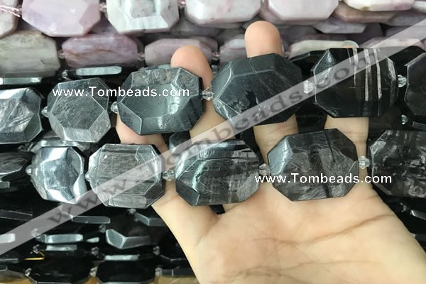 CNG7837 22*30mm - 25*35mm faceted freeform hypersthene beads