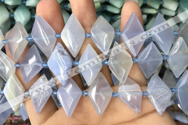 CNG7896 13*20mm - 15*25mm faceted freeform blue chalcedony beads