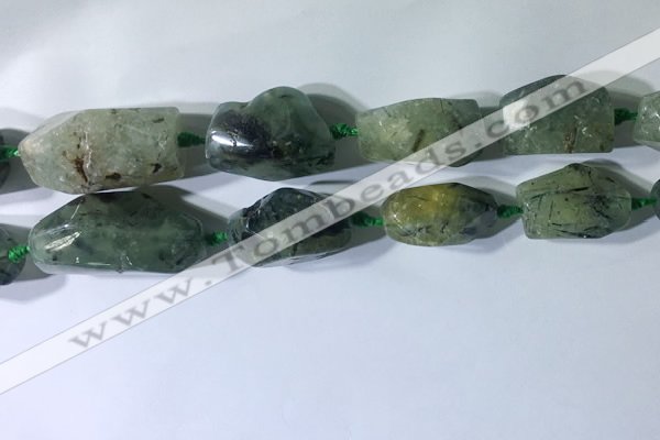 CNG7954 15.5 inches 15*25mm - 20*40mm nuggets green rutilated quartz beads