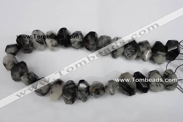 CNG857 15.5 inches 14*22mm faceted nuggets black rutilated quartz beads